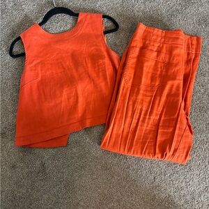 Vibrant Orange Sleeveless Top and Pants Set